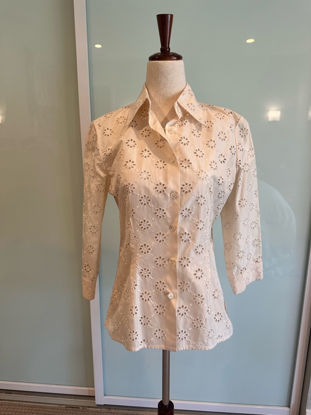 Carolina Herrera Women’s Silk Cream Eyelet Button-Down Shirt
